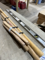 Six Hickory handles plus level