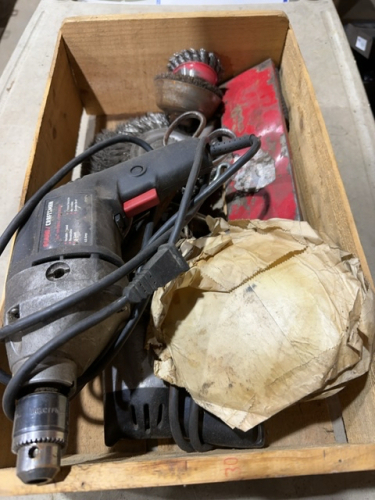 Box of miscellaneous, grinding tools, drills