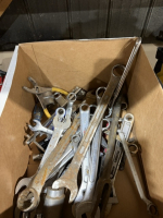 Box of miscellaneous, wrenches, and tools