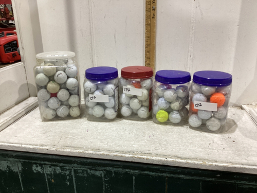 (5) SMALL CONTAINERS W/GOLF BALLS