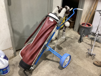 (2) VINTAGE GOLF BAGS W/ CLUBS & CARTS