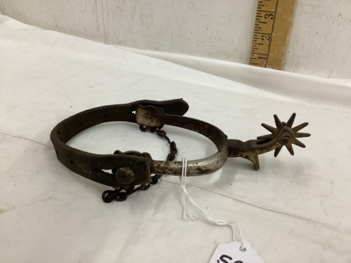 ANTIQUE SINGLE SPUR W/LEATHER STRAP