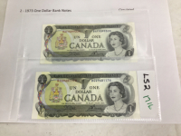 (2) 1973 CANADIAN $1 BILLS