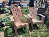 (2) VERY FADED & WORN PLASTIC PATIO CHAIRS