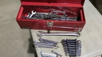 RED TOOLBOX WITH ASSORTED WRENCHES