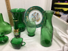 MISC GREEN GLASSWARE - VASES, PLATE, JARS - 2