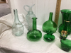 MISC GREEN GLASSWARE - VASES, PLATE, JARS - 3