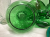 MISC GREEN GLASSWARE - VASES, PLATE, JARS - 5