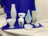 BOX W/ WHITE DECOR PIECES - VASES, CANDY DISHES