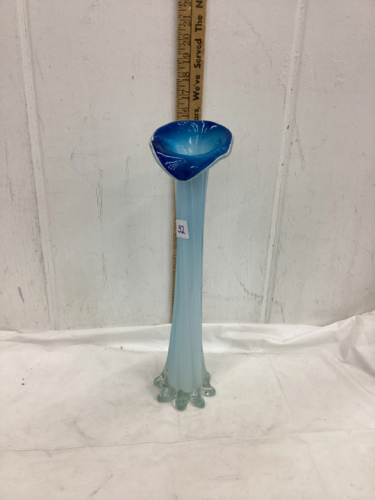 BLUE FLUTED GLASS VASE -MADE IN ITALY