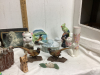 ASSORTMENT OF DECOR ANIMALS - WOOD CAT, CERAMIC DOG, CLAY & CERAMIC BIRDS, ETC - 3