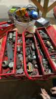 RED TOOLBOX WITH PIPE AND HOSE FITTINGS