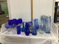 (2) BOXES W/ BLUE GLASSWARE