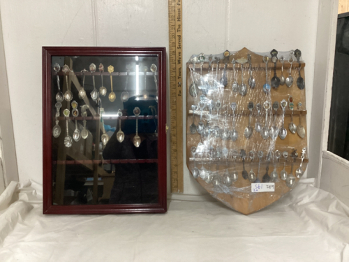 COLLECTOR SPOON COLLECTION ON WOOD DISPLAY RACKS