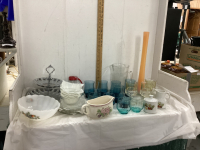 (2) BOXES W/ MISC GLASSES, BOWLS, VASES, WATER PITCHER