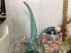 MISC COLLECTIBLES - GREEN BOWL, STYLIZED BIRD (USA), ELEPHANT COOKIE JAR, CARNIVAL GLASS CREAM & SUGAR, ETC - 4