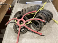 BOX OF TIE DOWN STRAPS, TIE CHAIN BUNGIE AND IRRIGATION GASKETS