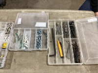 3 SMALL BINS OF ASSORTED HARDWARE & TOOLS