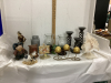 (3) BOXES W/ CANDLE HOLDERS, RESIN WESTERN FIGURINES, SEA SHELL