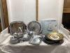 COLLECTION OF MISC MIXED METAL ITEMS - TRAYS, BUTTER DISH, ETC