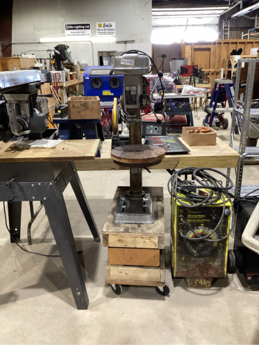 BRICO DRILL PRESS ON HOMEMADE ROLLING STAND