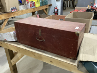 WOOD CHEST WITH DRYWALL TOOLS