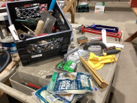 CRATE WITH DRYWALL & PAINTING SUPPLY, CAULKING GUNS