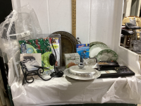 (2) BOXES MISC HOUSEHOLD - BREAD PLATE, COLLECTIBLE PLATES, MEAT TENDERIZER, FRAMES, ETC