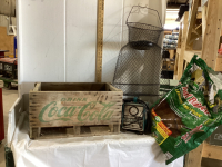 VINTAGE COCA COLA WOOD CRATE, 1/4 BAG SOIL, OLD CHARGER,