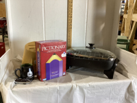 (2) ITEMS - RIVAL ELECTRIC SKILLET & BOX W/ KNIFE BLOCK, WATER BOTTLES, GAME