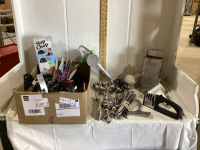 (2) BOXES MISC HOUSEHOLD - SLAP CHOPS, ASSORTED CUTLERY, KITCHEN UTENSILS,