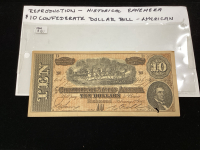 REPRODUCTION- HISTORICAL EPHEMERA AMERICAN $10 CONFEDERATE BILL 1864