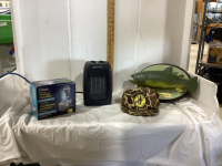 BOX W/SMALL SPACE HEATER, TALKING FISH, SMALL HUMIDIFIER,