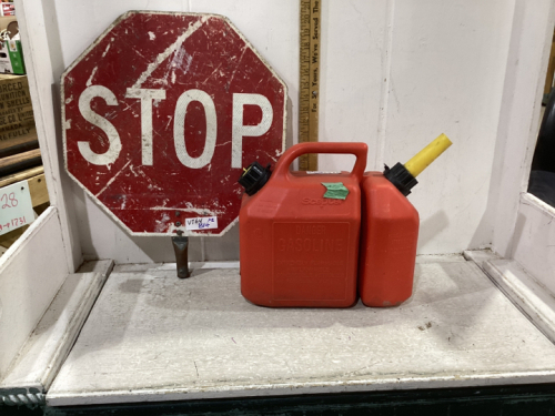 DOUBLE SIDED SIGN & JERRY CAN