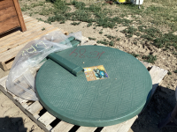 ROUND GREEN PLASTIC PATIO TABLE - “GRACIOUS LIVING”