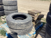 PALLET WITH (2) GOODYEAR WRANGLER TIRES - P225/75 R16. And (4) TRAILER BLOCKS - 2