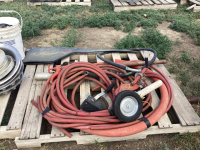 PALLET WITH GAS HOSES, WINCH W/ CABLE, TIGER TORCH, ETC