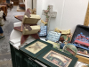 GOOD TOTE W/ DECOR ITEMS- LAST SUPPER - PLASTER, WOOD ITEMS, PAY MASTER - 3