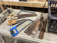 BLACK BASKET WITH SAWS, RASPS AND SQUARE