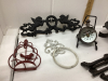 BOX W/ CAST DECOR ITEMS - KEYS, COMPASS/CLOCK, CHERUB HANGER, TOWEL HOLDER - 3
