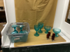 BLUE DESSERT DISHES & DRINKING GLASSES - (4) OF EACH