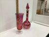 (2) PINK GLASS PIECES - VASE & WINE DECANTER - 2