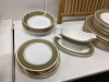 TOTE W/ ROYAL DOULTON DISH SET - “ANTIQUE GOLD” & WOOD DRYING RACK - 2