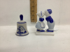 (2) SMALL HOLLAND PORCELAIN PIECES - DELFT DUTCH BOY & GIRL, BELL