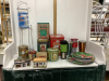 (2) BOXES W/VARIETY OF TINS, TOILET ROLL HOLDER, PLASTIC PLATES, GO CUPS