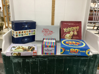 (2) BOXES W/ GAMES, (1) KIDS PUZZLE