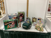 BOX W/CHRISTMAS AND OTHER DECOR & OLD POLAROID CAMERA