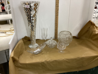 2 BOXES - 20” TALL VASE, ASSORTED GLASS + CRYSTAL ITEMS