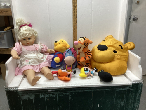 BAG WITH LARGE DOLL, WINNIE THE POO STUFFIES