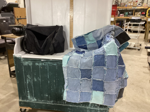 DENIM QUILT/COUCH THROW & DUFFEL BAG